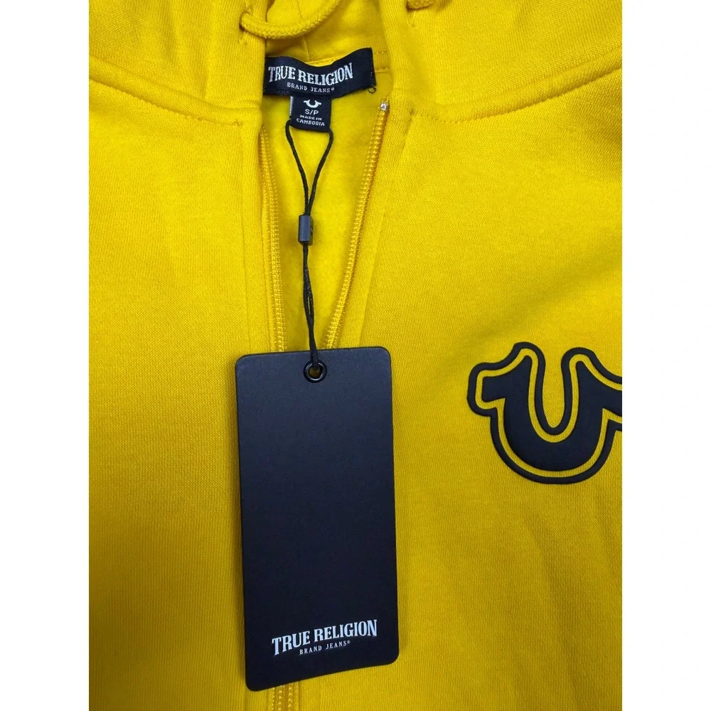 True Religion Mens Yellow Core Zip Up Hoodie Buddha Logo Sweatshirt S 54872-00